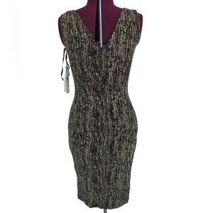 NWT Calvin Klein Black Gold Shimmer Bodycon Midi Dress Size 2 Party Cocktail